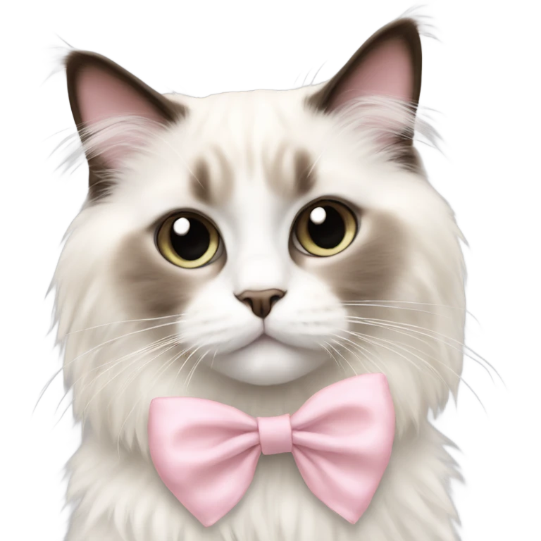 Cute Realistic ragdoll cat with pale pink bow emoji