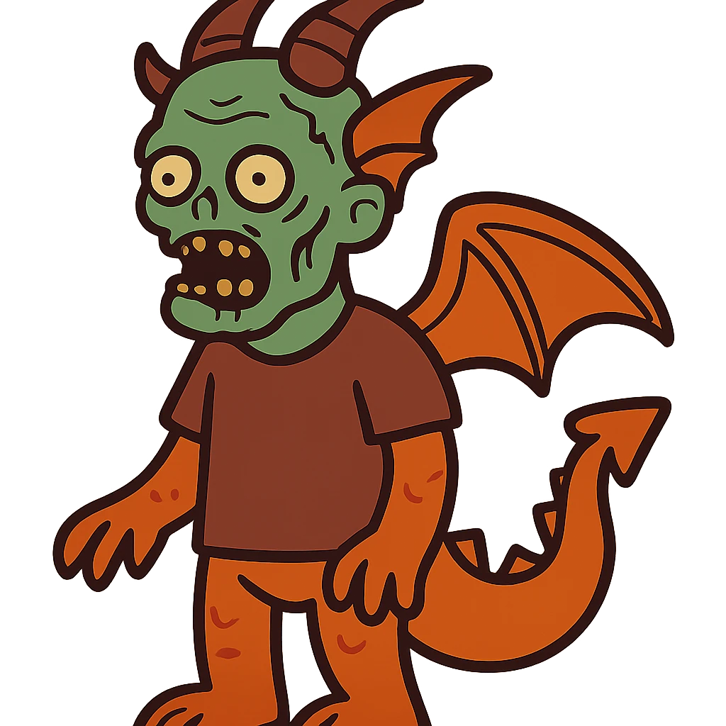 flat toon style human dragon with a zombie face emoji