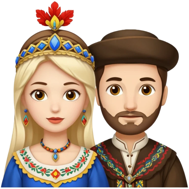 An woman dressed in a national Romanian costume and a men right next to her dressed in a Romanian national costume emoji