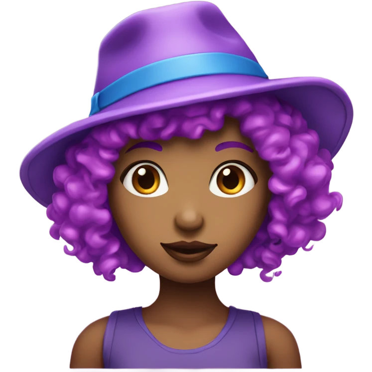 Girl with purple hat with blue lips with curly pink hair emoji