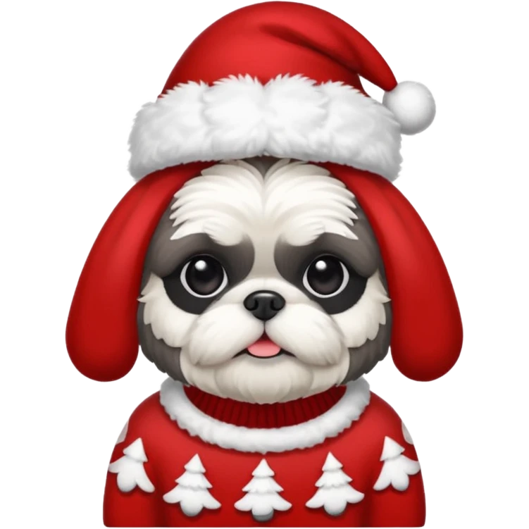 dark grey shih tzu christmas sweater and hat emoji