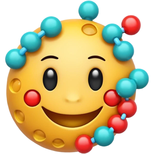 enzyme emoji style with a smiling face and abstract molecular shapes emoji