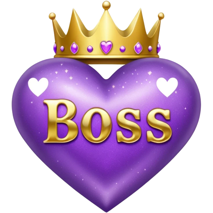 Purple Hearts and crowns with glitter and the words boss bitch emoji