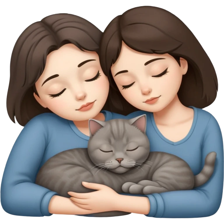 Grey scottish fold cat and brunette woman sleeping together  emoji