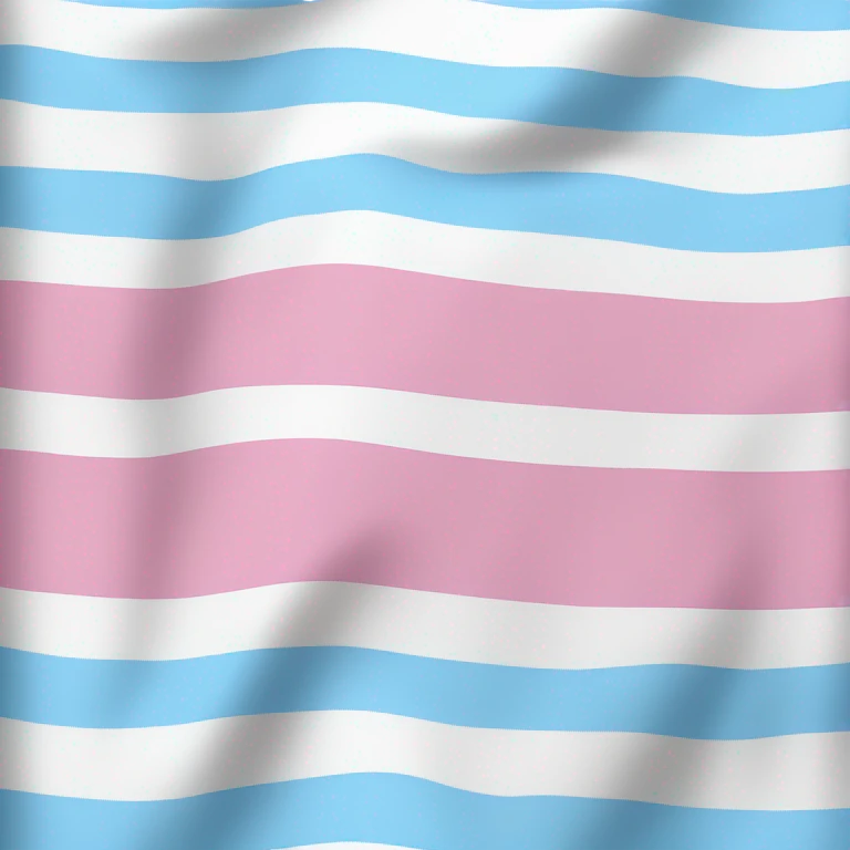transgender pride flag with five horizontal stripes: light blue, pink, white, pink, and light blue emoji