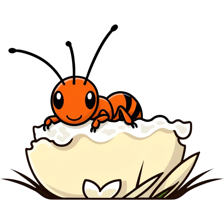 Ant sitting sideways on a piece of rice emoji
