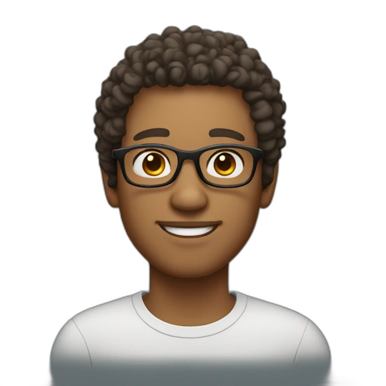 curly short haired man wearing square glasses light skin emoji