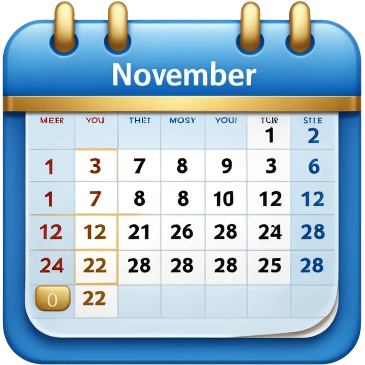 no generate an ios style background free calender icon, blue and gold and white with the date 22 november highlited emoji