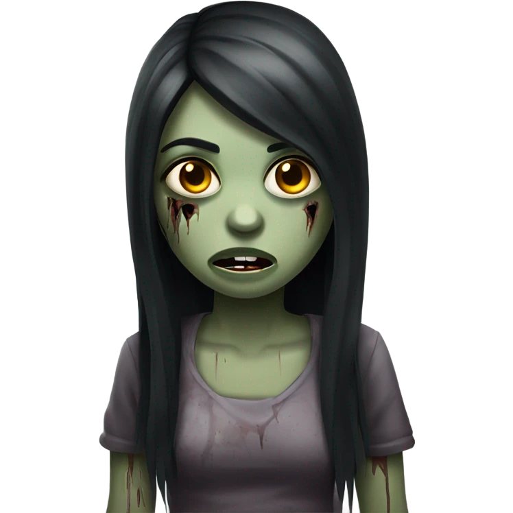 girl zombie with black long hair with teeth and serious face  emoji