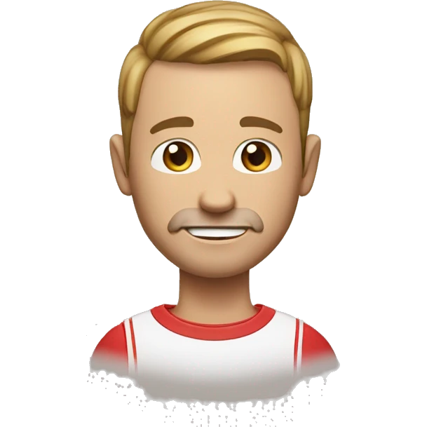 Man, male, young from about 30 to 40 years old, with red and white t-shirt has vertical sticks and a red piluso emoji