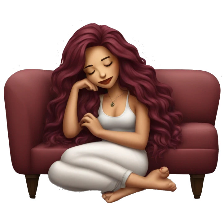 Beautiful tattooed burgundy long haired woman napping on sofa emoji