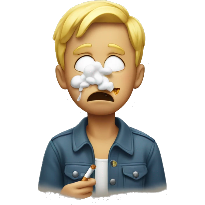 A crying emoji with cigarette in hand emoji