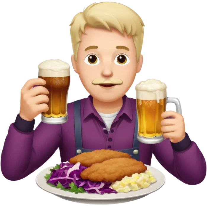 German man eating schnitzel, potato salad, red cabbage, sauerkraut, and beer emoji