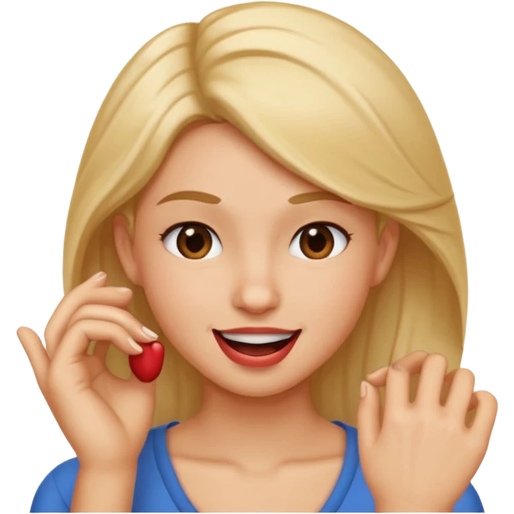 Create an emoji that's biting lip but looking like the smirk emoji but with a hand like it's putting hair behind their ear  emoji