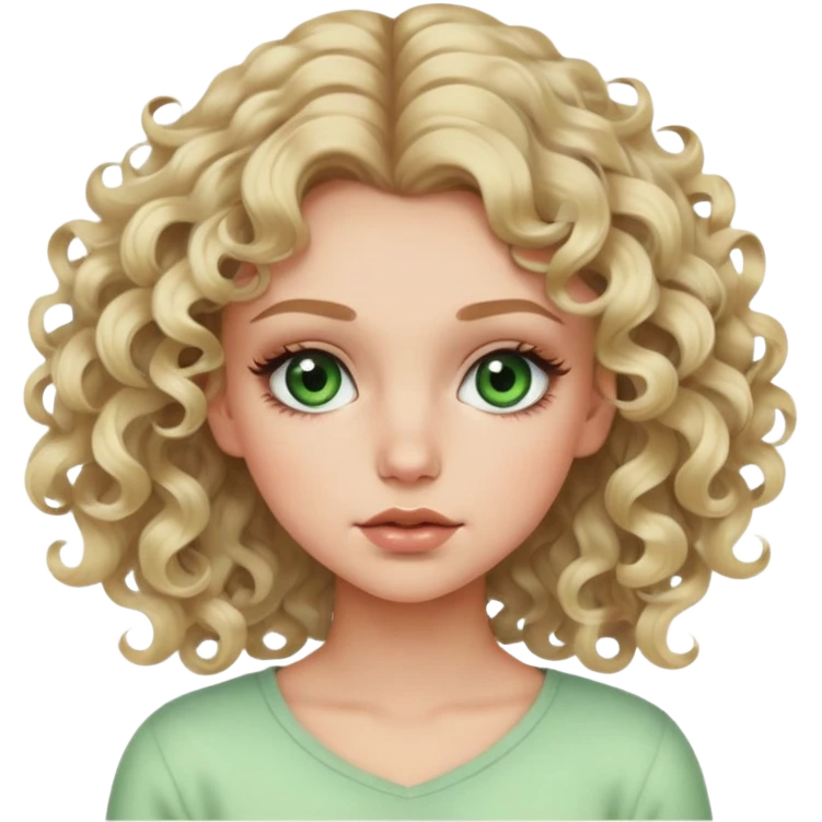 A dirty blonde girl, with curls and green eyes and big lashes. A soft look and pastel clothes emoji