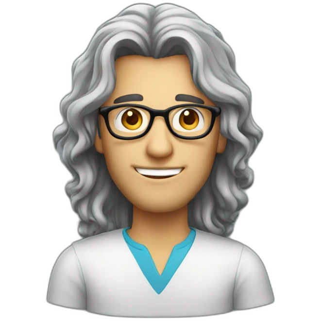 a long haired instructional designer, with round glasses, male emoji