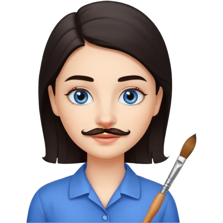 Girl oval face with fair skin. His eyes were blue, and his eyebrows were dark and somewhat bushy. Above his upper lip he wore a small brush-like moustache, known as a "His hair was dark  emoji