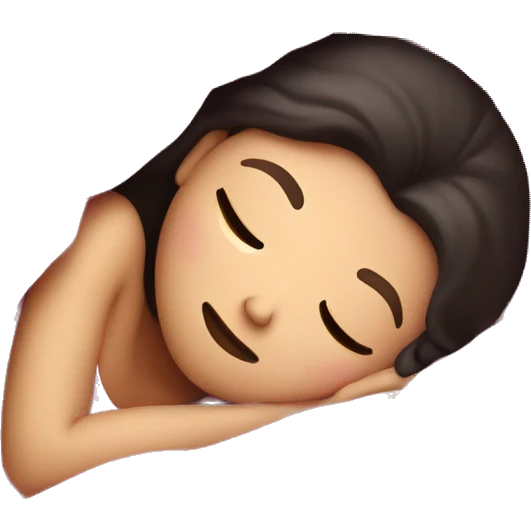white girl with dark hair sleeping under pink blanket emoji