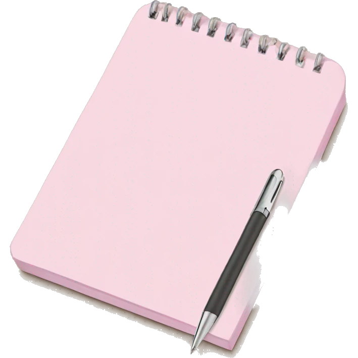 Pale pink notepad with pen emoji