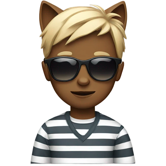 boy with cat wearing sunglasses in stripes emoji