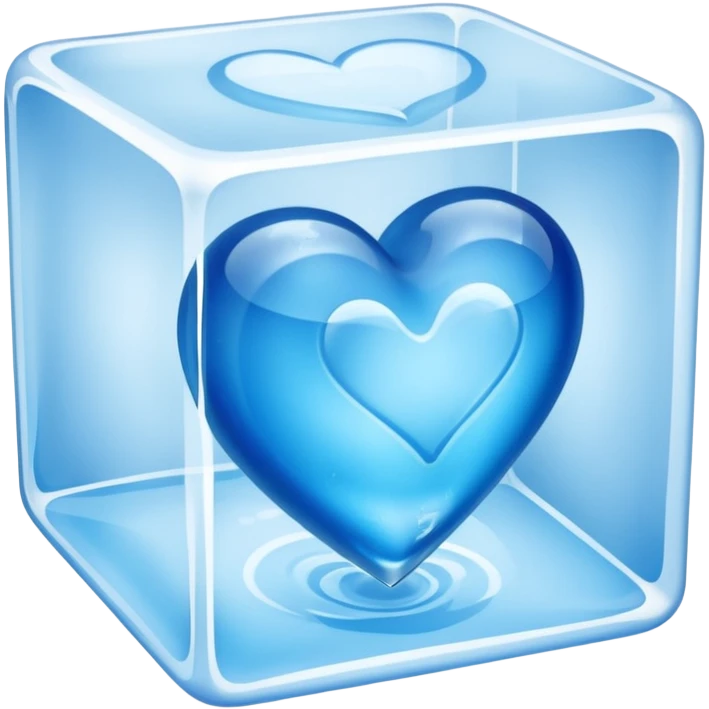 blue heart made of ice, inside an ice cube emoji