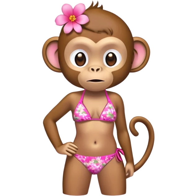 A monkey wearing a pink floral bikini emoji