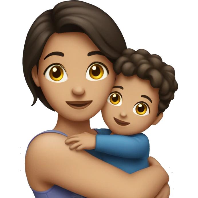 Brunette girl holding boy toddler emoji