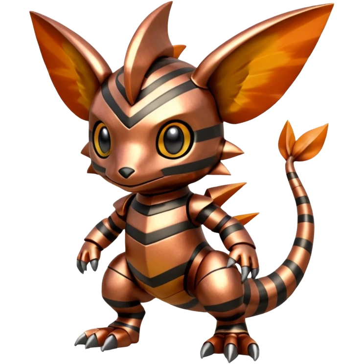 Copper-Striped Burnished Warm-hued Metallic Pokémon-Fakémon-Digimon-Creature, (full body) emoji