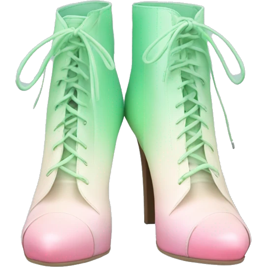 Realistic isolated top view of a pair of light pastel green to pastel pink ombre peep toe ankle bootie boots.  emoji