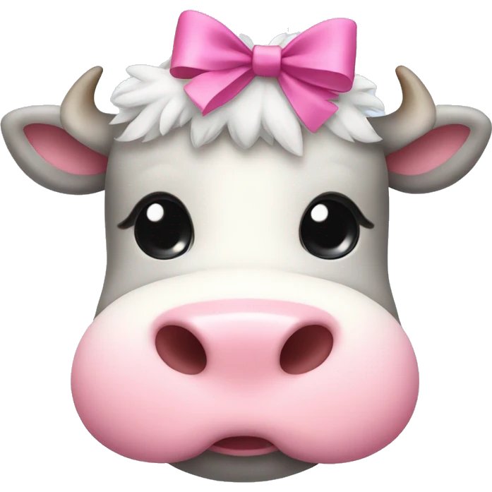 Fluffy cute cow with pink bow emoji