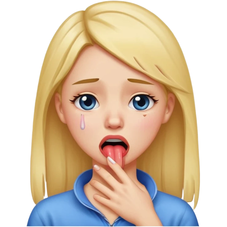 a girl holding her neck sticking her tongue out with tears emoji