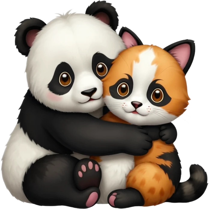 Panda hugging a calico cat emoji