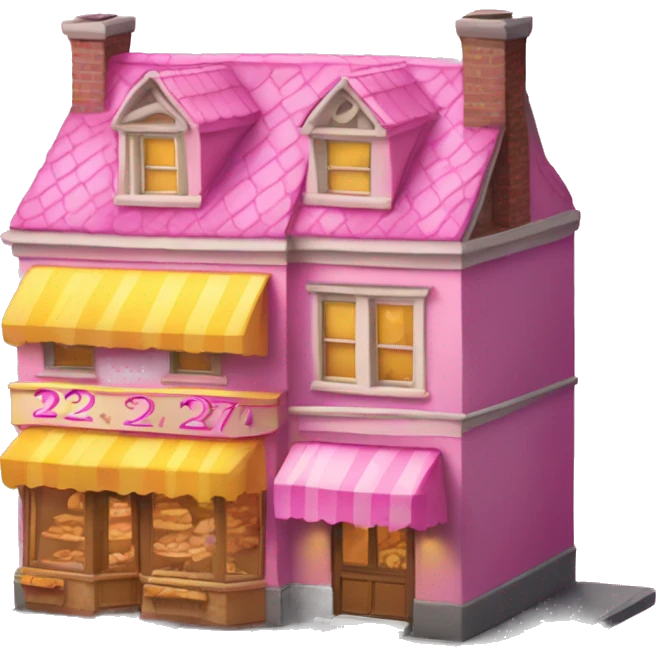a three-floor bakery with house number 22, pink and yellow only on the facet emoji