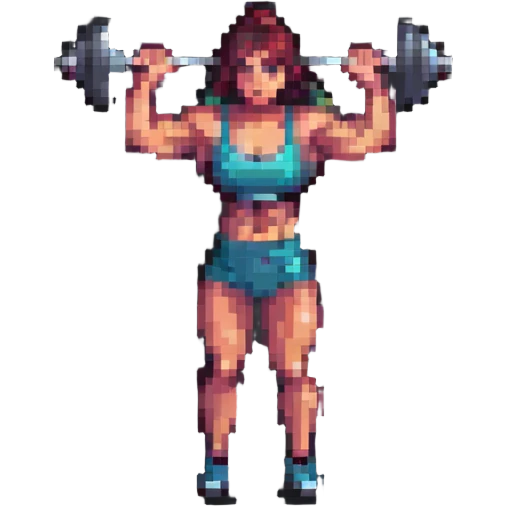 muscular woman, pixel art style, lifting weights emoji