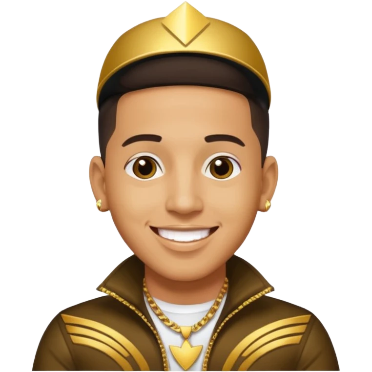 Daddy Yankee with dark brown hair, gold outfit l emoji