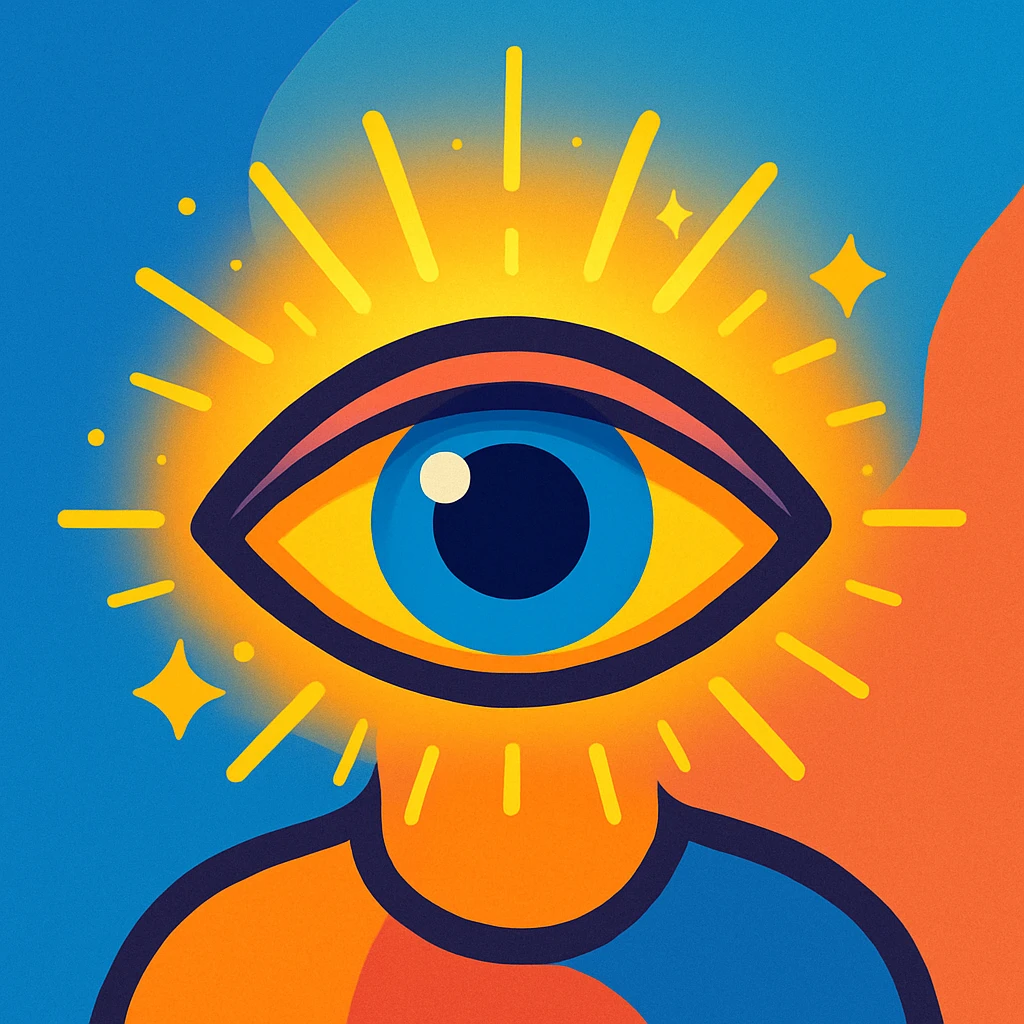 stylized eye with a glowing aura, representing identity and self-awareness, modern vibrant style emoji
