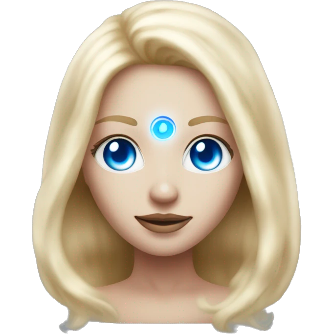 magical diva with thin pink andromedan face long blonde hair and blue eyes glowing third eye emoji