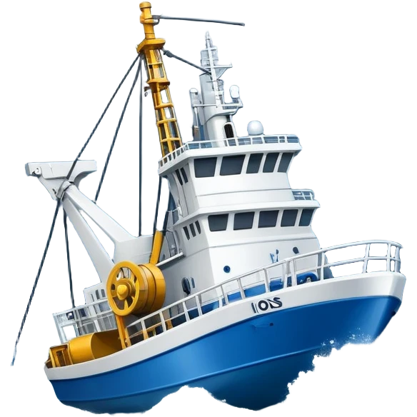 Russian marine geology vessel lowering sampling equipment into stormy ocean waves emoji