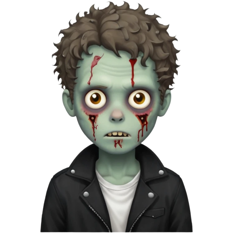 zombie boy medium length messy curly hair black jacket white tee shirt  emoji