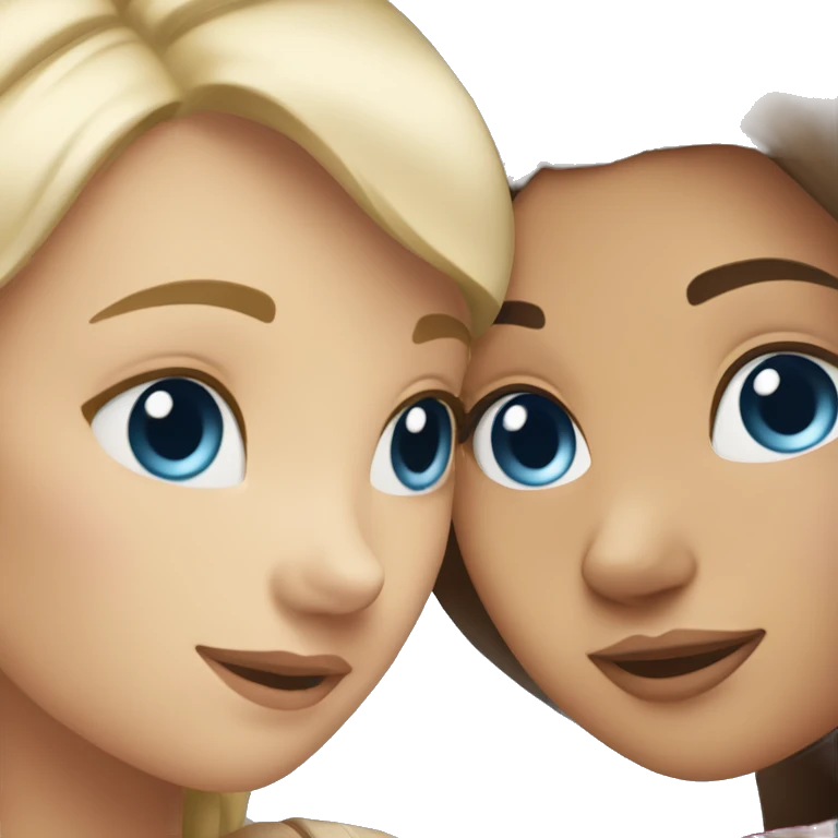 Blond and blue eyes girl and brunette and brown eyes woman cuddling emoji