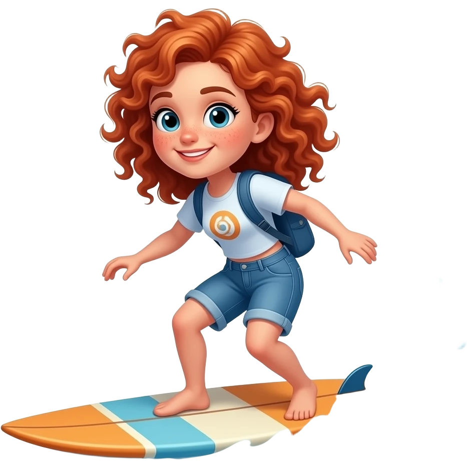 Fille rousse bouclés tâches de rousseur surf emoji