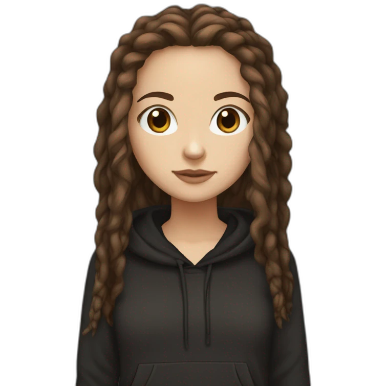 white girl with thick long big brown dreadlocks, brown eyes, and a black hoodie emoji