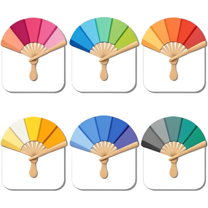 house paint swatches. there should be 3 or 4 cards of different colours, with different shades of that colour, in a slight fan shape. simple and not busy emoji