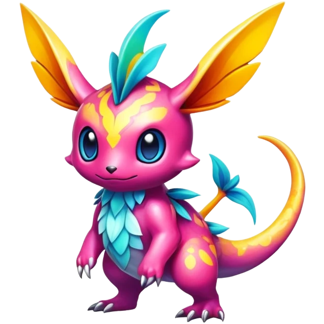 Exotic shiny rare epic cute Fakémon-creature, full body, with random markings emoji