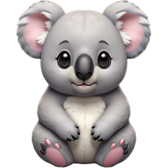 Cinematic Noble Koala Portrait Emoji, Poised and regal, with a stocky, cuddly build and a plush, well-groomed grey fur, large round ears and a distinctive big black nose, deep-set soulful dark eyes, Simplified yet sharp and sophisticated features, highly detailed, glowing with a soft, dignified glow, high shine, intelligent and gentle, stylized with an air of eucalyptus elegance, focused and attentive, soft glowing outline, capturing the essence of a watchful and confident marsupial, so majestic it feels as though it could climb out of the screen with effortless authority! emoji
