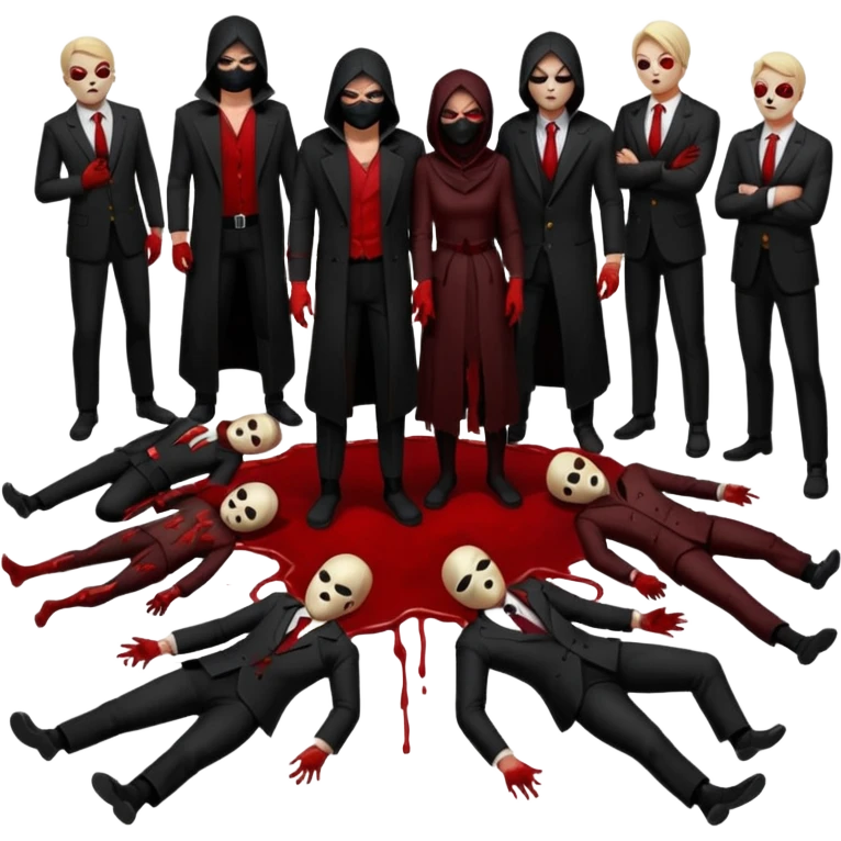 A large group of masked Criminals dead on the floor emoji