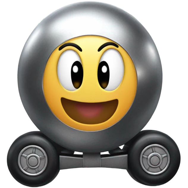 Metal cute Kirby ball driving on 4 car wheels emoji