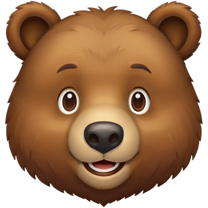 Friendly Russian brown bear face, front view, iOS emoji style emoji