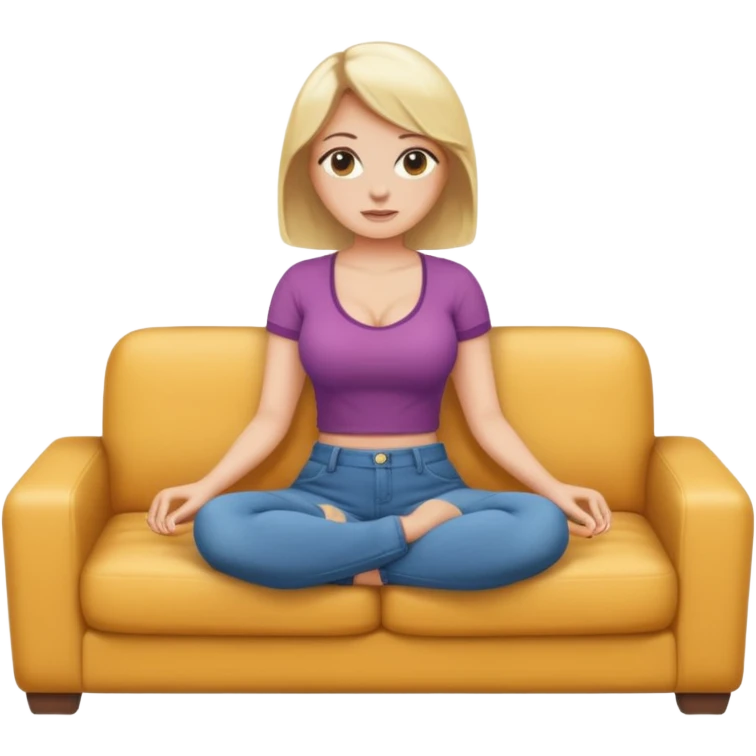 fullbody busty blonde woman sitting on a couch, SFW, emoji style emoji