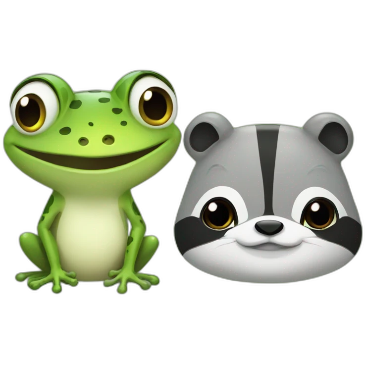 Frog cute with a raccon friends emoji
